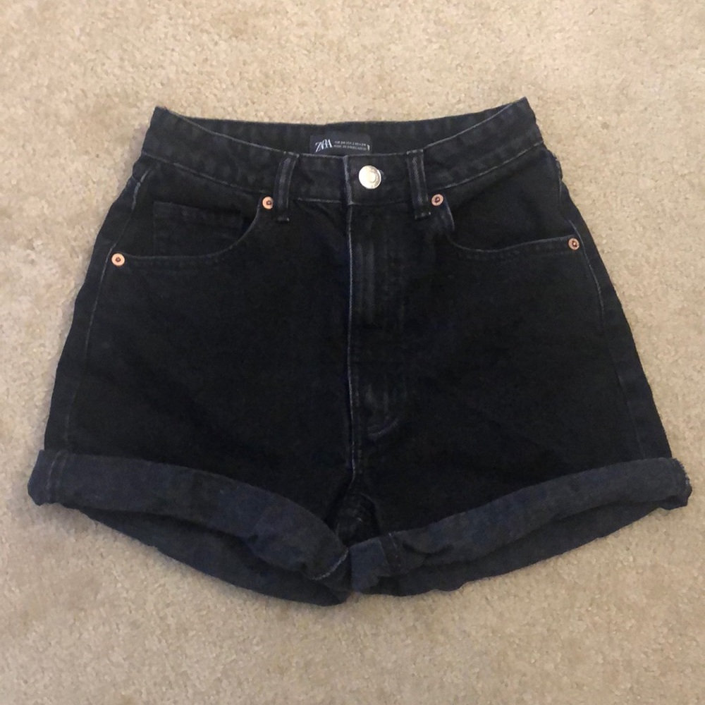 Zara High Waisted Black Denim Shorts